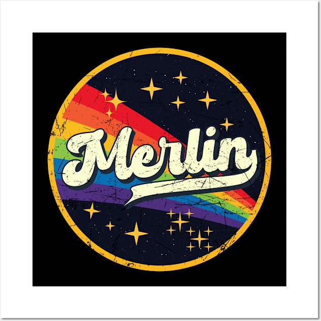 Merlin // Rainbow In Space Vintage Grunge-Style Wall Art by LMW Art